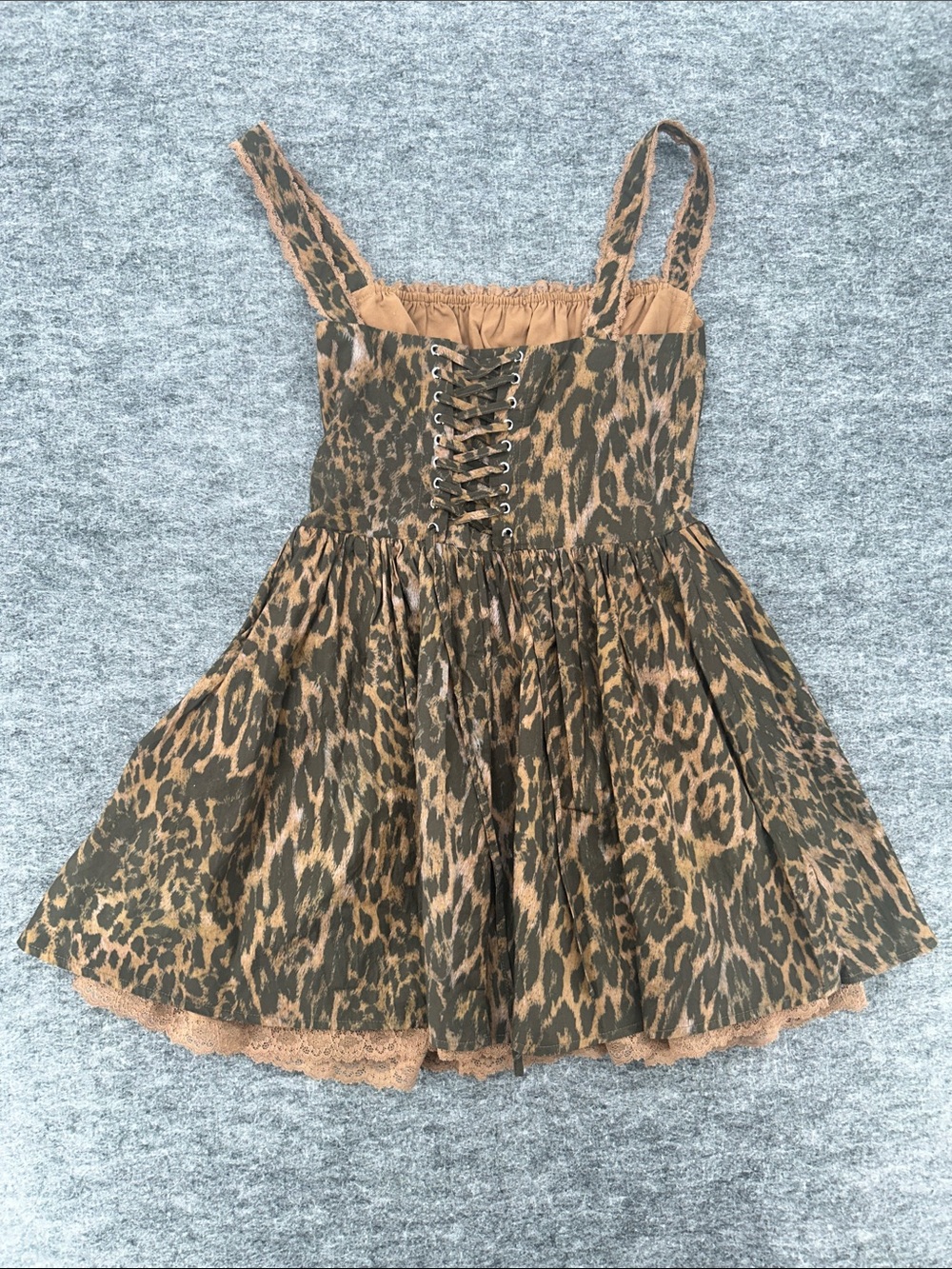 Nasty Gal Leopard Mini Dress Women's Size 4 Corset Lace Drop Waist Glam Punk - Picture 5 of 9